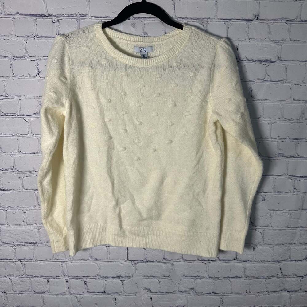 Croft & Barrow Cream Bobble Knit Crew Neck Sweater